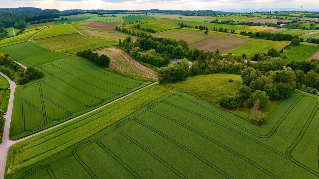 Aerial view of the Lancaster Pennsylvania farmland. 