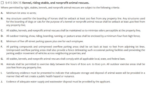 Specific criteria you need to meet in Silver Spring Township for commercial stable use.